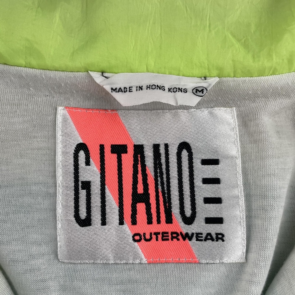 Vintage Gitano Jacket Womens Medium Teal Neon Green Colorblock Windbreaker 80s - Picture 10 of 11